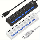 7 Portas 4 LED USB 2.0 Adaptador Hub Interruptor Liga/Desliga Para Computador Laptop PC